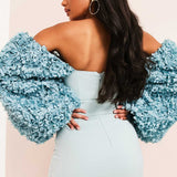 Asos Luxe 3D Floral Sleeve Dress With Belt In Blue