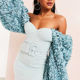 Asos Luxe 3D Floral Sleeve Dress With Belt In Blue