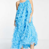 Asos Edition Trapeze Textured Mesh Cami Midi Dress In Electric Blue