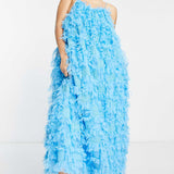 Asos Edition Trapeze Textured Mesh Cami Midi Dress In Electric Blue