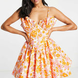 Asos Luxe Fan Detail Mini Cami Dress In 60S Floral