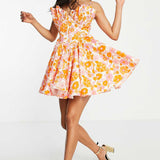 Asos Luxe Fan Detail Mini Cami Dress In 60S Floral product image