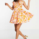 Asos Luxe Fan Detail Mini Cami Dress In 60S Floral