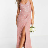 Asos Edition Embellished Drape Side Cami Maxi Dress In Dusky Rose