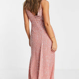 Asos Edition Embellished Drape Side Cami Maxi Dress In Dusky Rose