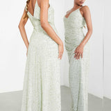 Asos Edition Embellished Drape Side Cami Maxi Dress In Sage Green