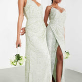 Asos Edition Embellished Drape Side Cami Maxi Dress In Sage Green product image