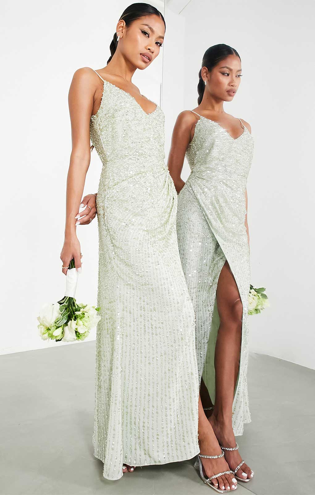 Asos Edition Embellished Drape Side Cami Maxi Dress In Sage Green product image