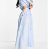 Asos Edition Puff Sleeve Midi Dress With Cut Out Back And Beaded Embroidery In Blue product image