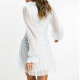 Asos Design Puff Sleeve Dobby Mini Dress With Buttons In Pale Blue product image