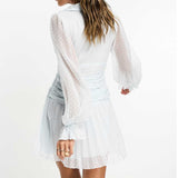 Asos Design Puff Sleeve Dobby Mini Dress With Buttons In Pale Blue