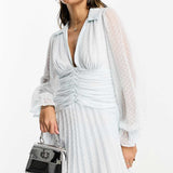 Asos Design Puff Sleeve Dobby Mini Dress With Buttons In Pale Blue