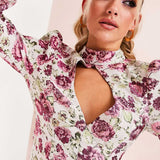 Asos Luxe Keyhole Cut Out Mini Dress In Floral Jacquard product image