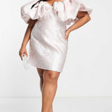 Asos Luxe Curve Bubble Bardot Mini Dress In Jacquard Silver product image
