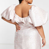 Asos Luxe Curve Bubble Bardot Mini Dress In Jacquard Silver