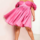Asos Luxe Curve 3D Floral Satin Wired Baby Doll Mini Dress In Pink product image