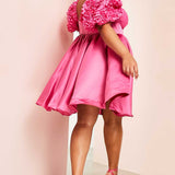 Asos Luxe Curve 3D Floral Satin Wired Baby Doll Mini Dress In Pink product image