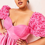 Asos Luxe Curve 3D Floral Satin Wired Baby Doll Mini Dress In Pink product image