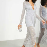 Asos Edition Embellished Split Front Maxi Dress In Ice Blue