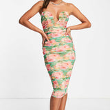 Asos Design U Wire Bandeau Ruched Midi Dress In Floral