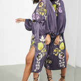 Asos Edition Satin Midi Dress In Pansy Floral Embroidery In Mauve product image