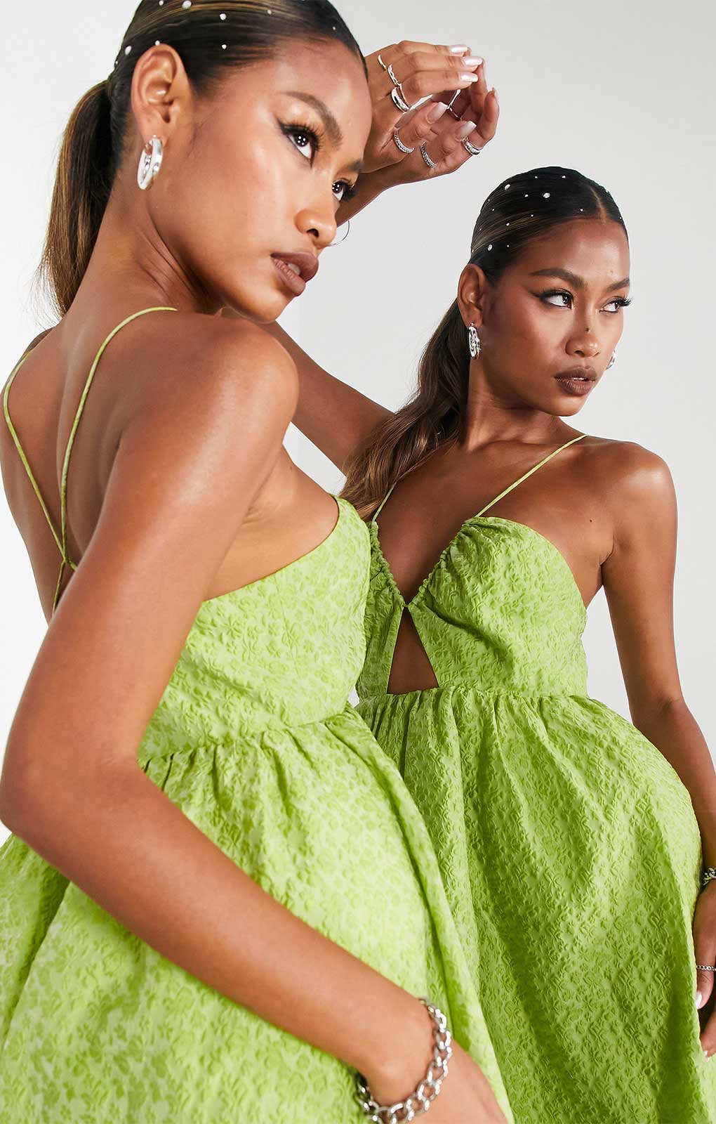 Asos Edition Textured Cami Midi Dress With Cut Out And Tiered Hem In Olive Green product image
