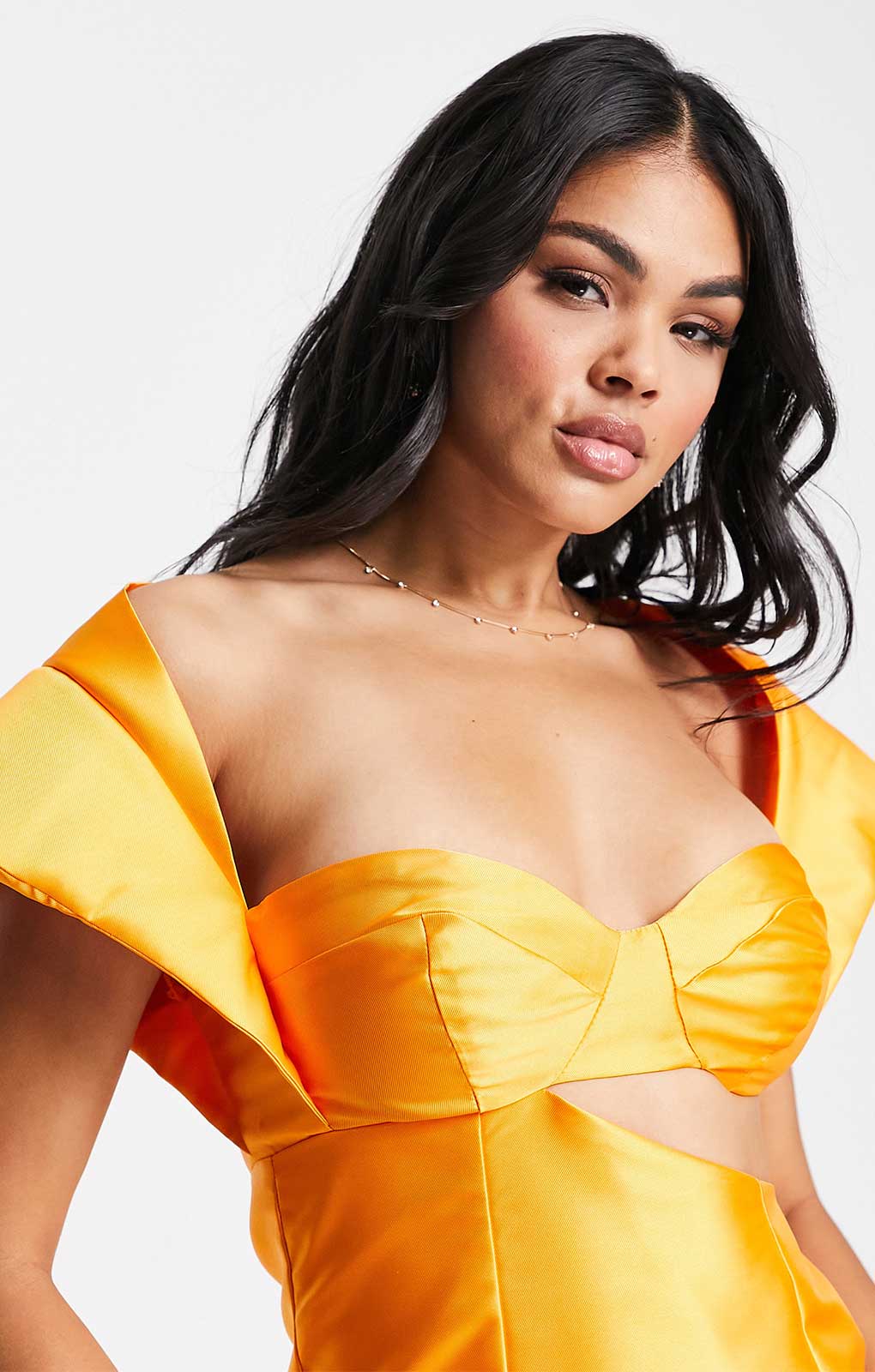 Asos Luxe Super Shoulder Satin Cut Out Mini Dress In Orange product image