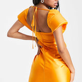 Asos Luxe Super Shoulder Satin Cut Out Mini Dress In Orange product image