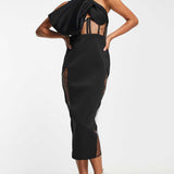 Asos Design Halter Mesh Insert Corset Corsage Midi Pencil Dress In Black