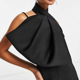Asos Design Halter Mesh Insert Corset Corsage Midi Pencil Dress In Black