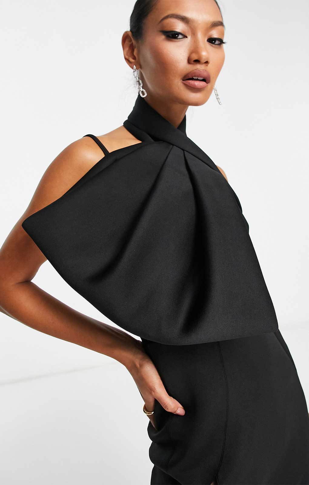 Asos Design Halter Mesh Insert Corset Corsage Midi Pencil Dress In Black
