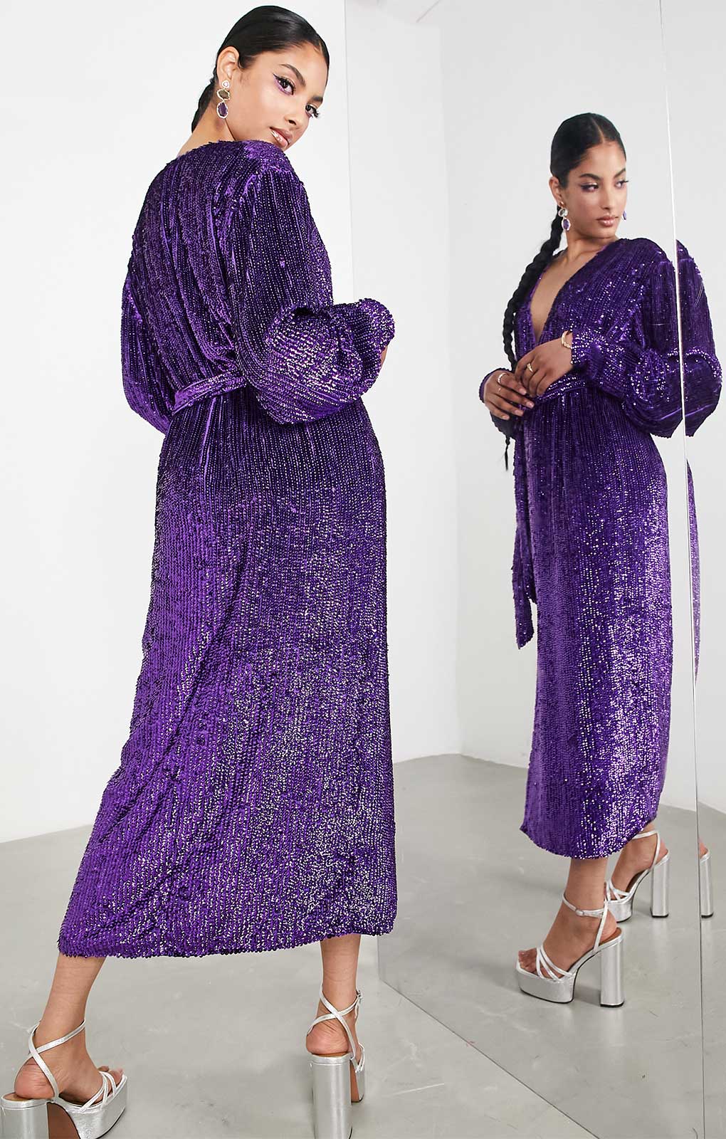 Asos Edition Sequin Wrap Midi Dress In Purple product image