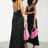 Asos Edition Twist Front Sequin Cami Midi Dress With Full Skirt In Black product image