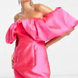 Asos Edition Volume Sleeve Satin Mini Dress In Hot Pink product image