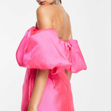 Asos Edition Volume Sleeve Satin Mini Dress In Hot Pink product image