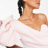 Asos Design One Shoulder Origami Midi Prom Dress In Blush