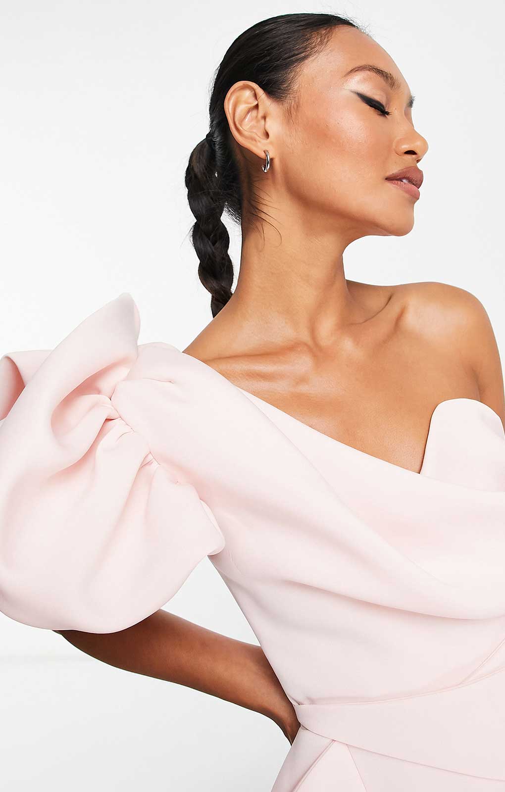 Asos Design One Shoulder Origami Midi Prom Dress In Blush