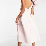 Asos Design One Shoulder Origami Midi Prom Dress In Blush