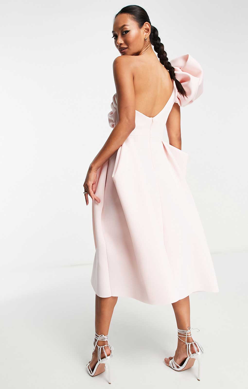 Asos Design One Shoulder Origami Midi Prom Dress In Blush product image