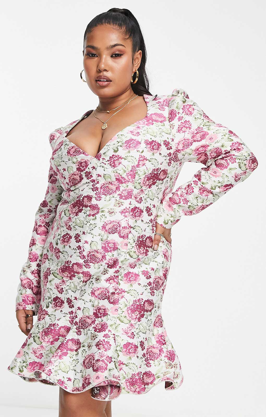 Rent Asos Luxe Curve Sweetheart Neck Mini Dress With Long Sleeves