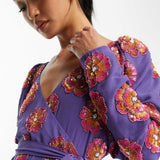 Asos Edition Sequin Wrap Midi Dress In Floral Sequin In Purple