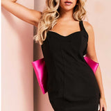 Asos Luxe Sweetheart Neck Contrast Bow Back Bodycon Mini Dress In Black