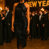 Topshop Halterneck Sequin Fringe Maxi Dress In Black