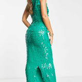 Asos Design All Over Feather Embellished Maxi Dress In Green