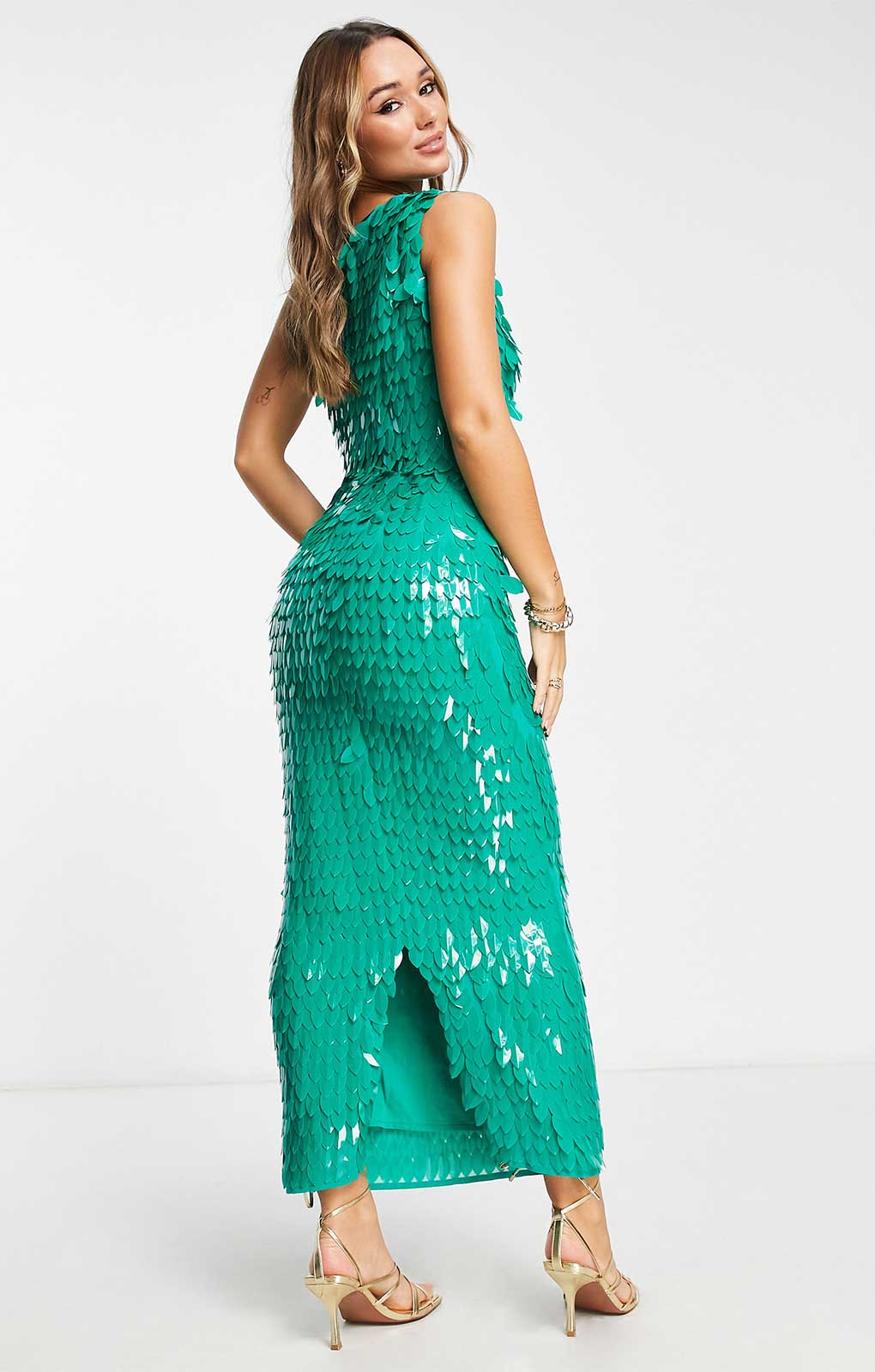 Asos Design All Over Feather Embellished Maxi Dress In Green product image