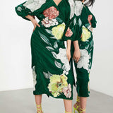 Asos Edition Velvet Wrap Midi Dress In Large Bloom Floral Embroidery In Green product image