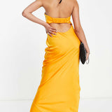 Asos Design Satin Bandeau Maxi Dress With Cowl Back In Orange product image