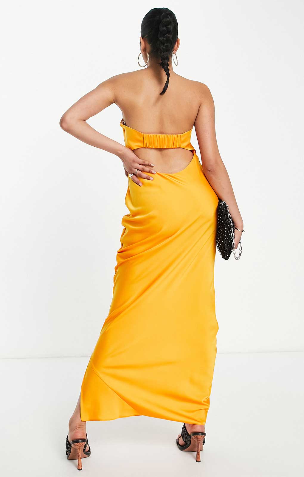 Asos Design Satin Bandeau Maxi Dress With Cowl Back In Orange product image