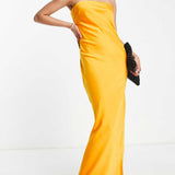 Asos Design Satin Bandeau Maxi Dress With Cowl Back In Orange product image
