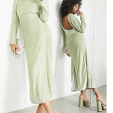 Asos Edition All Over Sequin Backless Drape Midi Dress In Sage Green